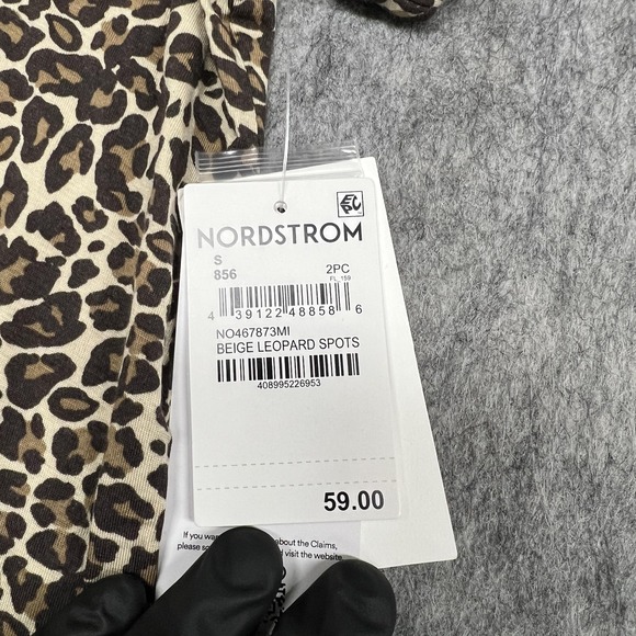 Nordstrom Pajama Set Womens S Beige Leopard Spots Tencel Modal Shorts Relaxed - Picture 6 of 16